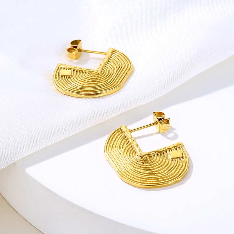 Custom Wholesale Low Moq Women Gold Plated Stainless Steel Elegant Jewelry Verified Supplier Creative Engrave Earrings For Women