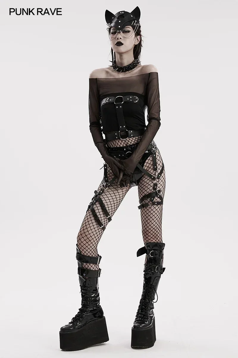 PUNK RAVE-mascarilla Punk de piel sintética para mujer, máscara de zorro, cuerda elástica ajustable, accesorios sexys para Halloween, Cosplay