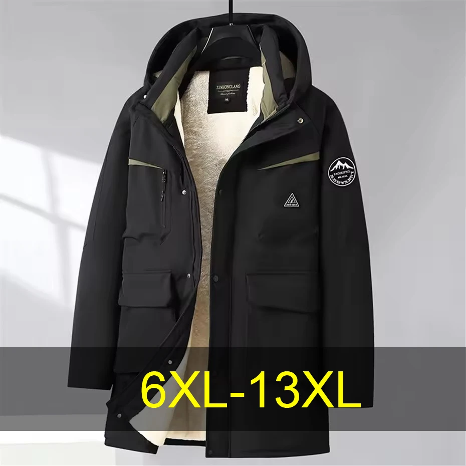 Winter Cargo Parkas Men Thick Fleece Jacket Coats Plus Size 13XL Camp Parkas Waterproof Casual Winter Long Jacket Male Big Size