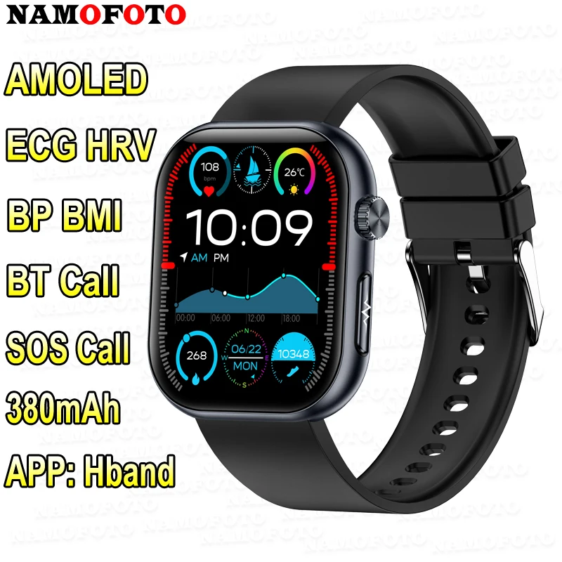 

NAMOFOTO New Smart Watch 1.96" AMOLED Clock ECG Blood Pressure Oxygen BMI Wristwatch Men Women Bluetooth Call Smartwatch 2024