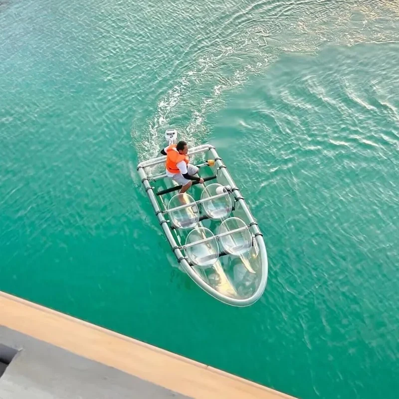 Large Transparent Crystal Boat for Lake Tourism Photography for 6 to 8 People Motor Installable