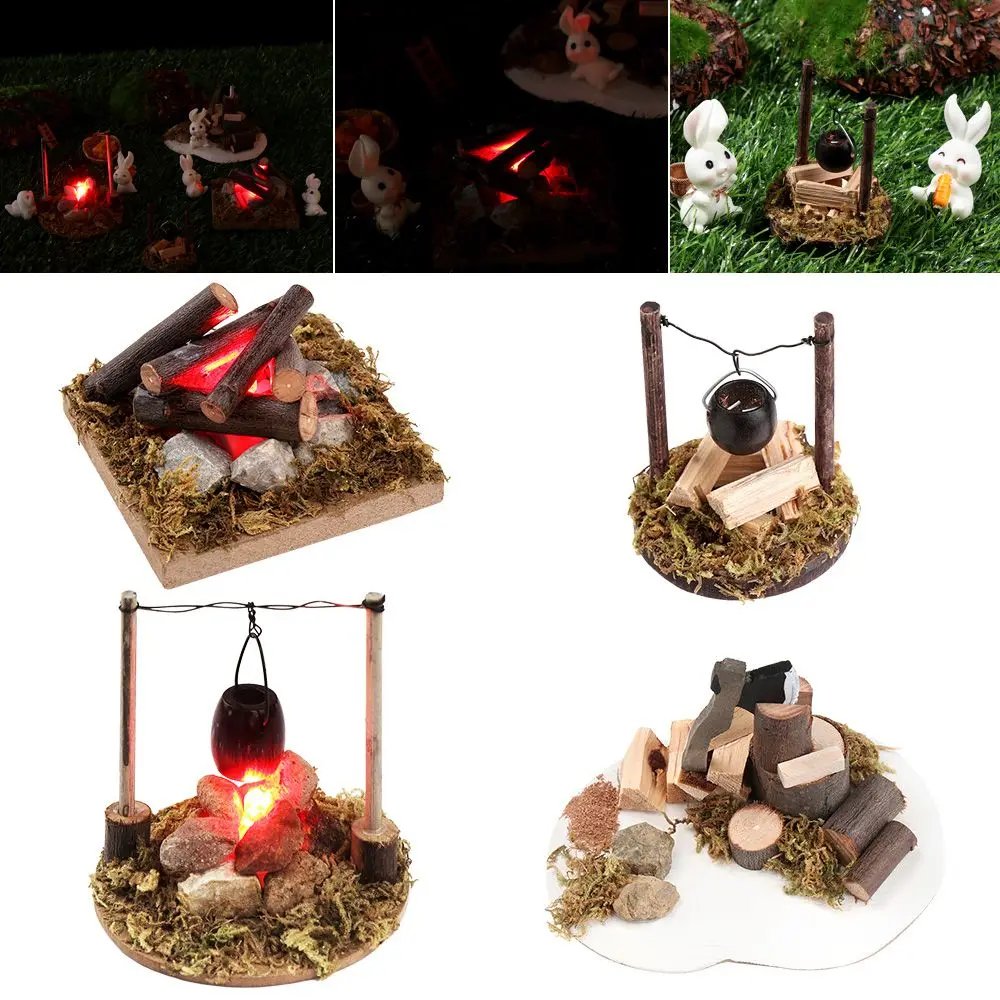 1:12 Scale Dollhouse Bonfire Miniatures Campfire Villa Scene Model Fairy Garden Decor Micro Landscape Playing House