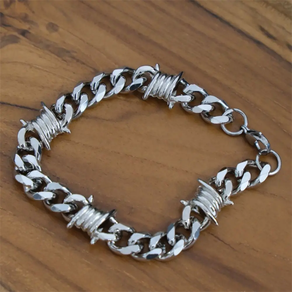 Titanium Steel Cuban Bracelet Neo-Gothic Punk Style Barbed Wire Necklace Chain Collar Silver Thorns Choker Necklace Jewelry Gift