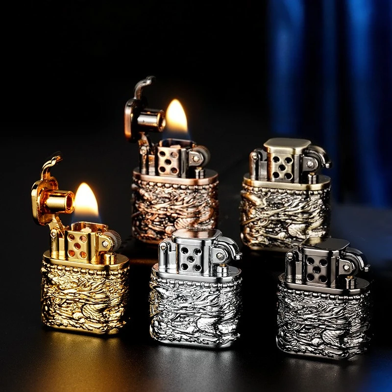 2026 Zinc Alloy Armor Mini Lucky Dragon Relief Fingertip Toy Kerosine Lighter Grinding Wheel Ignition Outdoor Portable Lighters