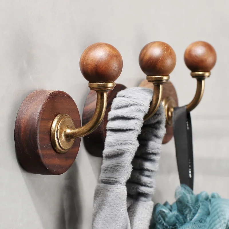 

Walnut Wall-Mounted Coat Rack, Vintage Clothes Hanger, Solid Wood Wall Hook, No-Drill Hanging Organizer for Hats and Coats