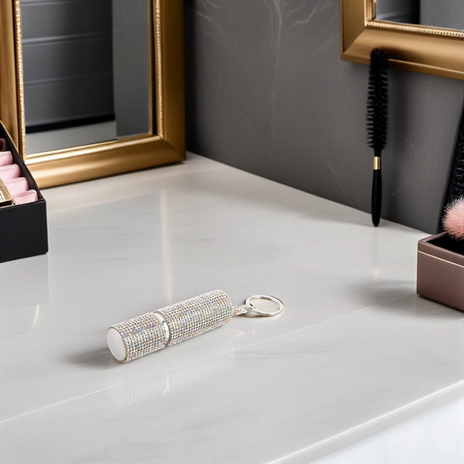 Rhinestone Portable Perfume Bottle Keychain Mini Refillable Spray Travel Empty Atomizer Bottle Leakproof Convenient Scent Holder