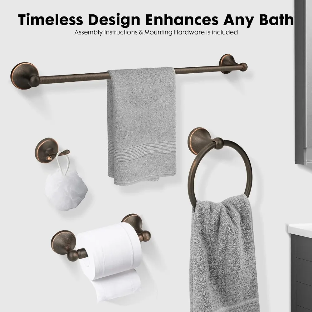 Vintage Oil Rubbed Bronze Bathroom Accessories Set Towel Bar Towel Ring Toilet Paper Holder Robe Hook