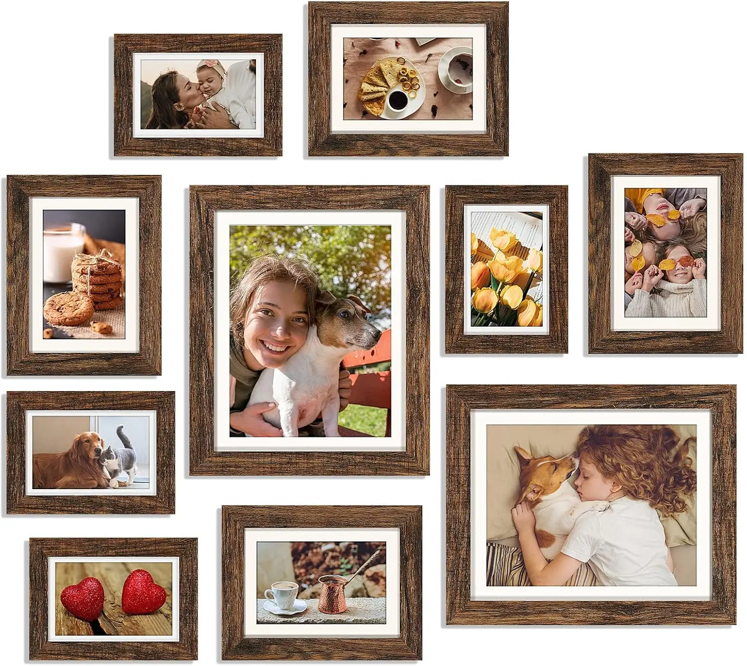 HAMITOR Picture Frames Collage Wall Decor, 10 pack Photo Frame Set for Wall Gallery Decor-Farmhouse Wood Photo Display 8x10