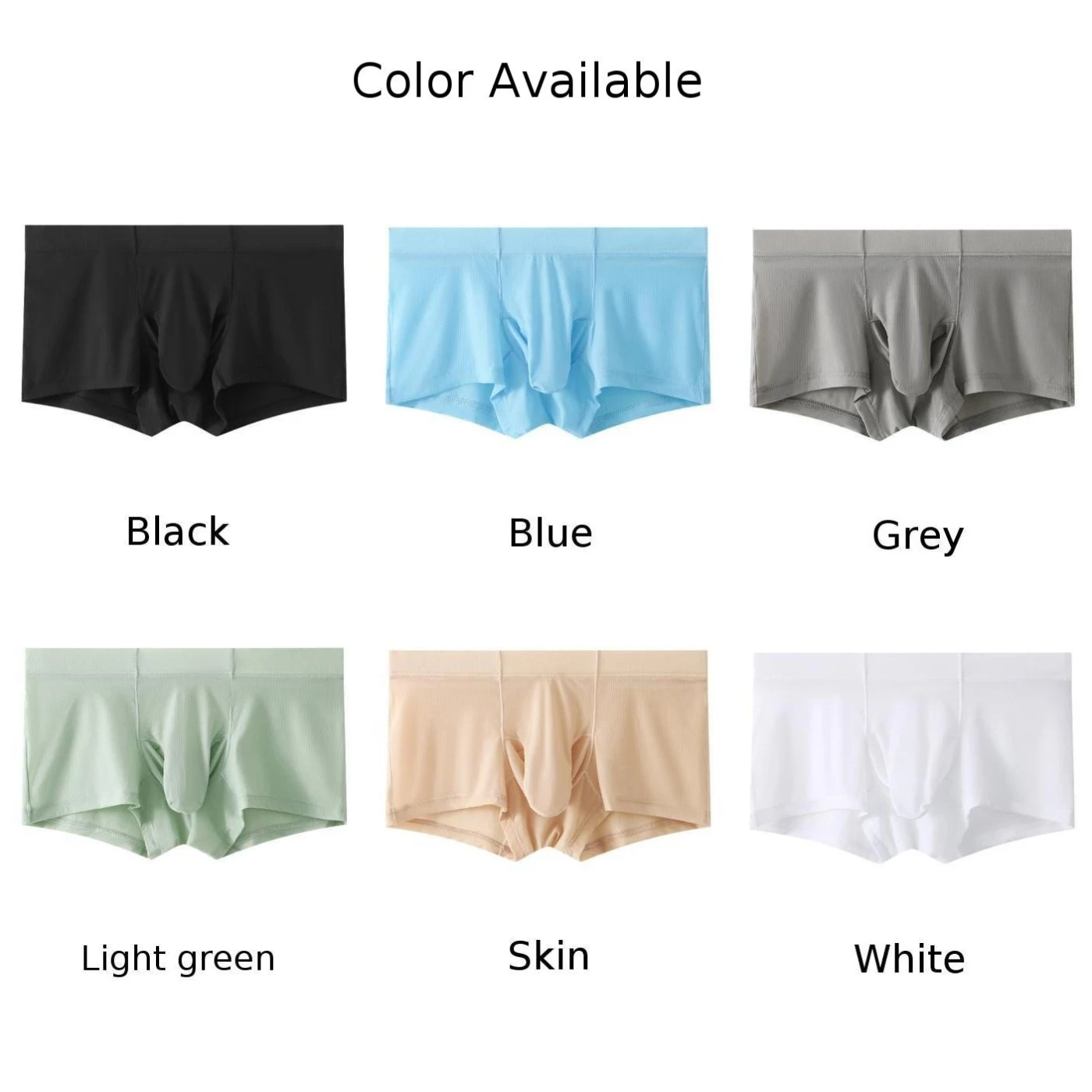 Ice Silk Boxers Underwear for Men with Breathability and Bulge Available in White/Skin color/Black/Gray/Light green/Blue