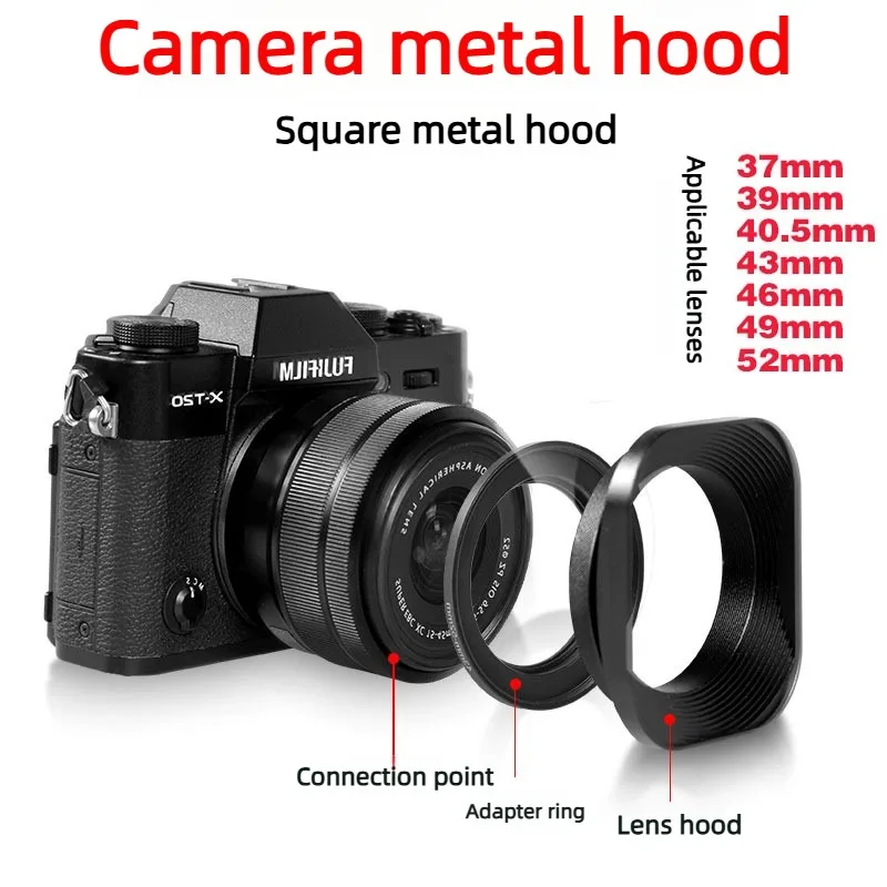 Camera Metal Square Lens Hood 37mm 39mm 40.5mm 43mm 46mm 49mm 52mm for Canon Nikon Sony Fujifim X-T5 Leica SLR DSLR Accessories