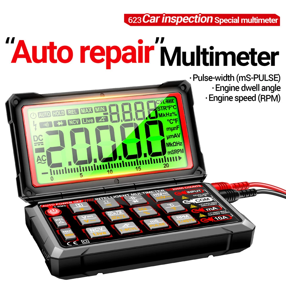 623 Auto Repair Multimete 20000 Counts Anti burn Digital AC/DC Voltage/Curren NCV Induction Diode Capacitance Buzzer Tester Tool