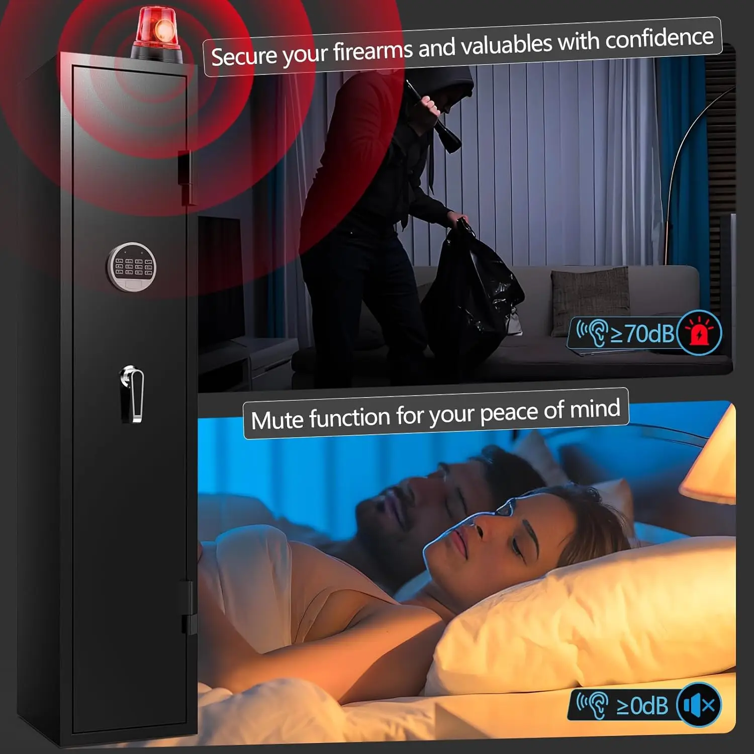 Gun Safe, 2-3 Electronic Rifle Safe for Shotgun and Pistol with Inner Box, Digital Gun Cabinet with Dual Alarm System,180 Degree