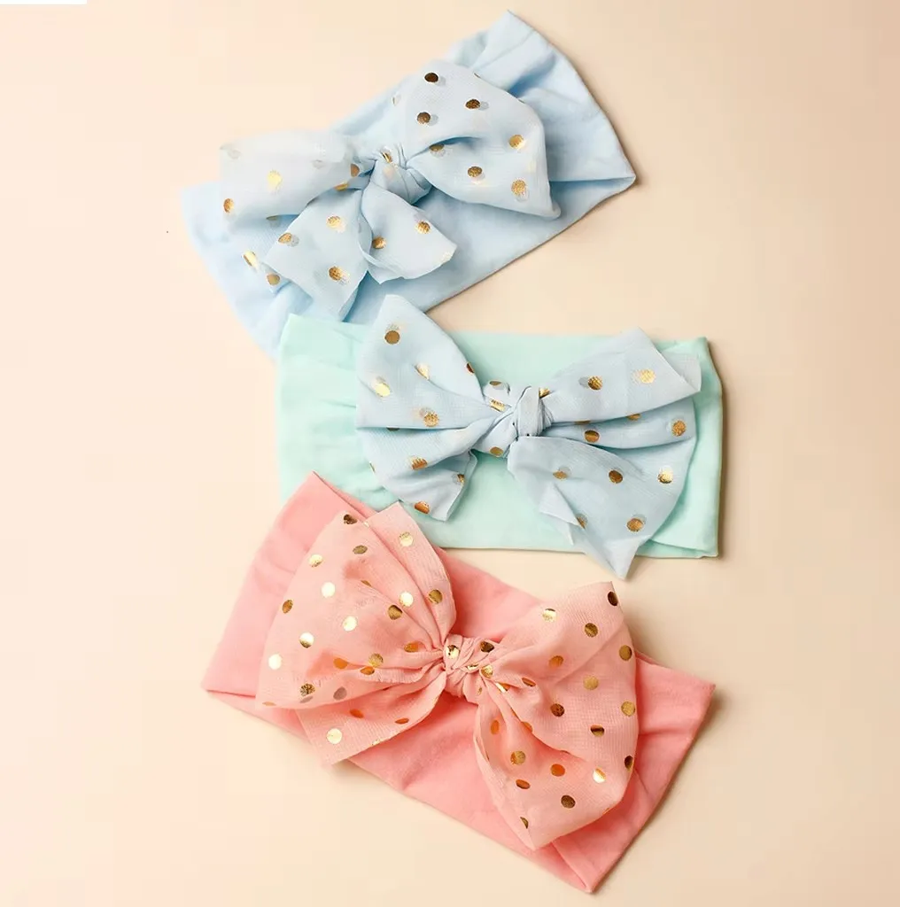 

European and American style three-color set, new lace bow headband, soft nylon wide band hair accessory for baby girls