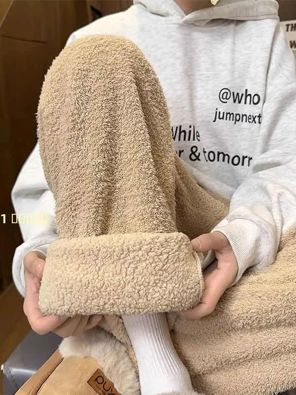 

American Sle Men's Brown Fce Sweatpants Thi Warm Cotton Straight Leg Casual Pants Winter Comfortable Loose Fit Trousers