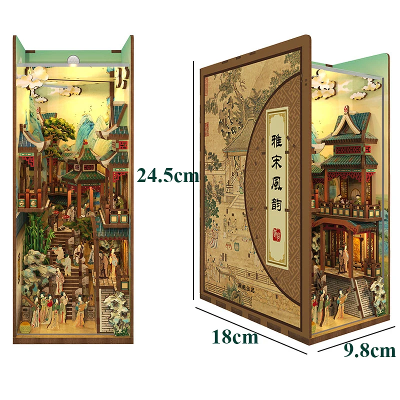 Imagem -05 - Diy Miniatura de Madeira Livro Nook Kit de Construção Vista Antiga Chinesa Canção Dinastia Bookend Estante Decoração de Casa Presentes