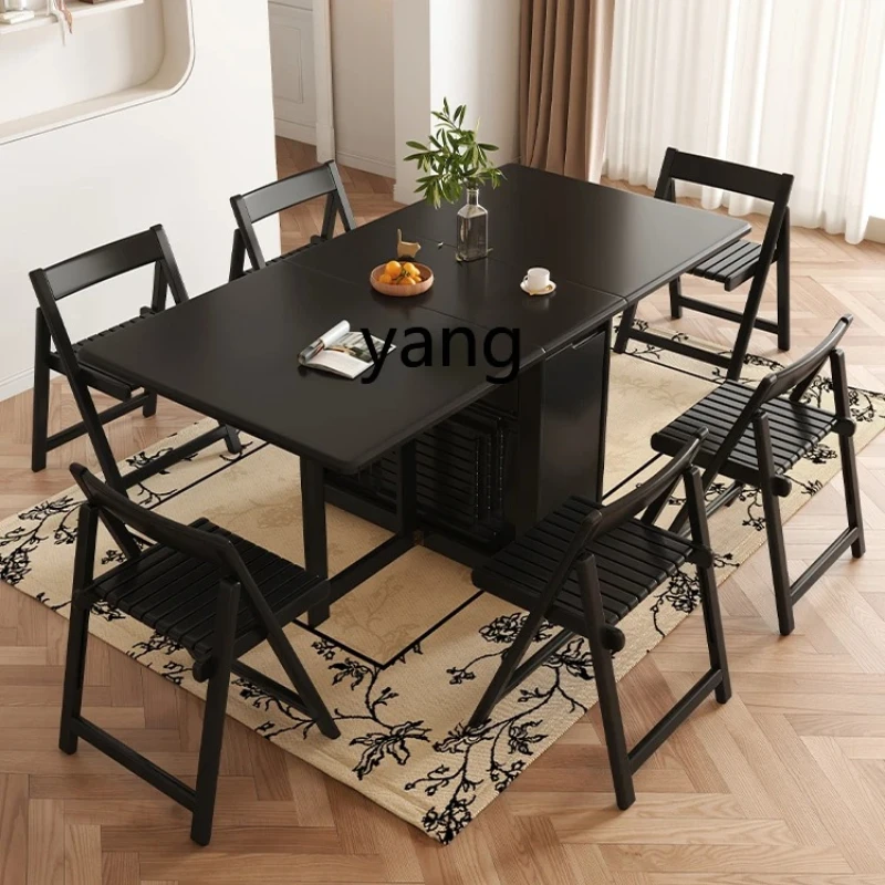 LMM1 French retro all solid wood folding dining table removable antique black side cabinet