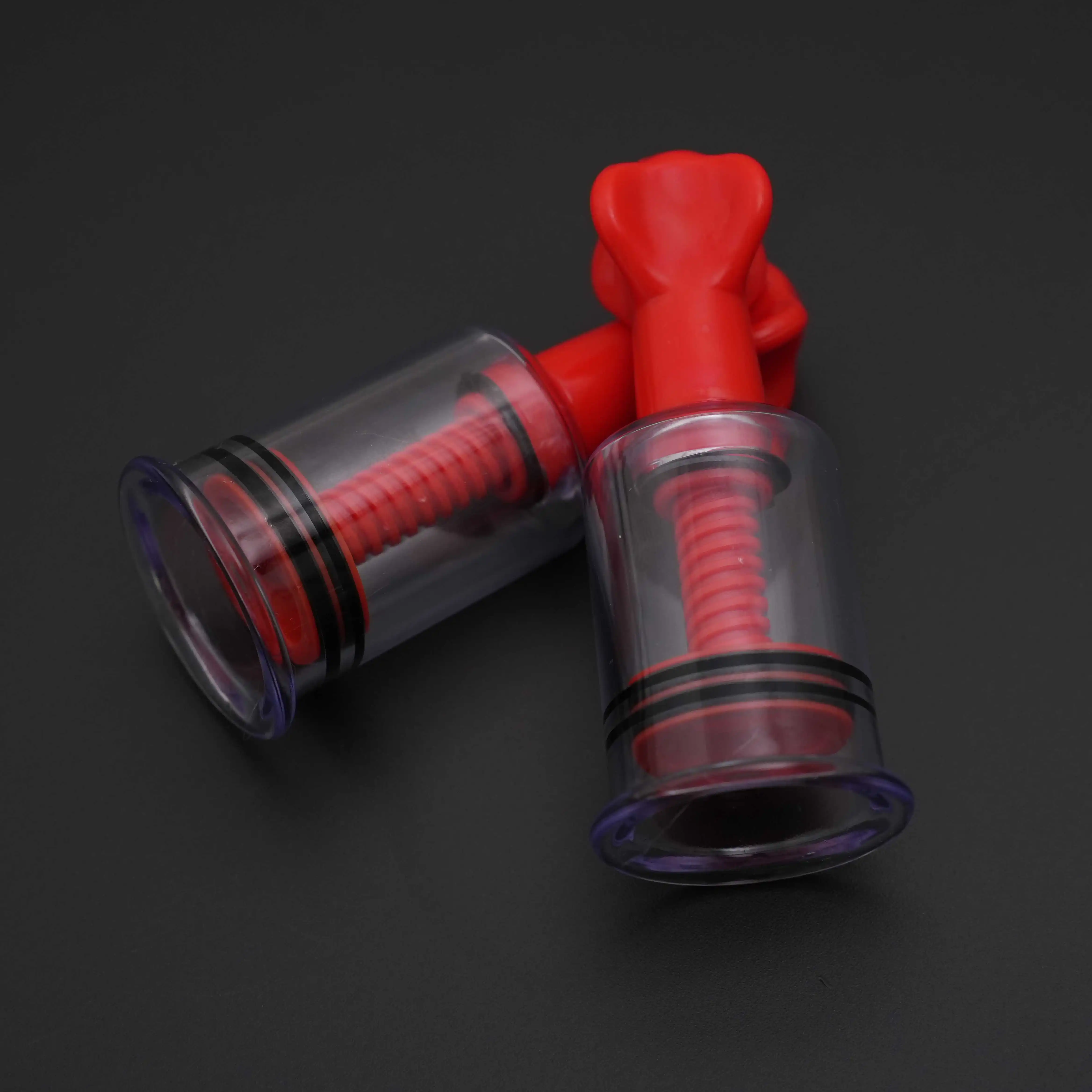 Red Plastic Pussy Breast Nipple Suckers Vagina Breast Pump Nipple Enhancer Massage Vacuum Cans Enlarger Suction BDSM Sex Toys