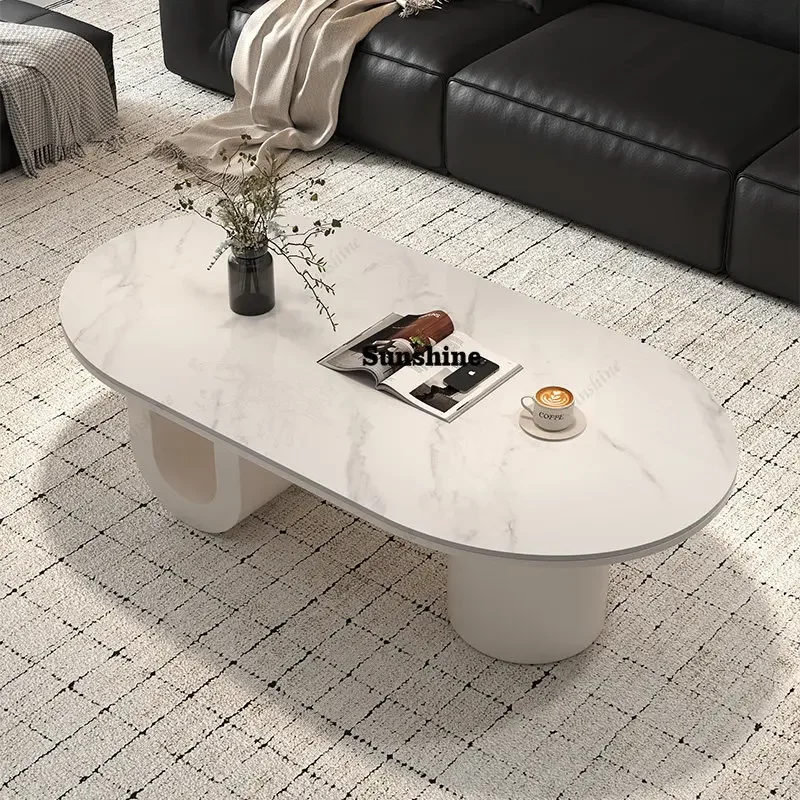 Mesa de Centro Moderna para Sala de Estar, Oval Transparente Branca, Premium, Exclusiva, para Revistas, Mesa de Centro de Sala, Móveis para Casa FT