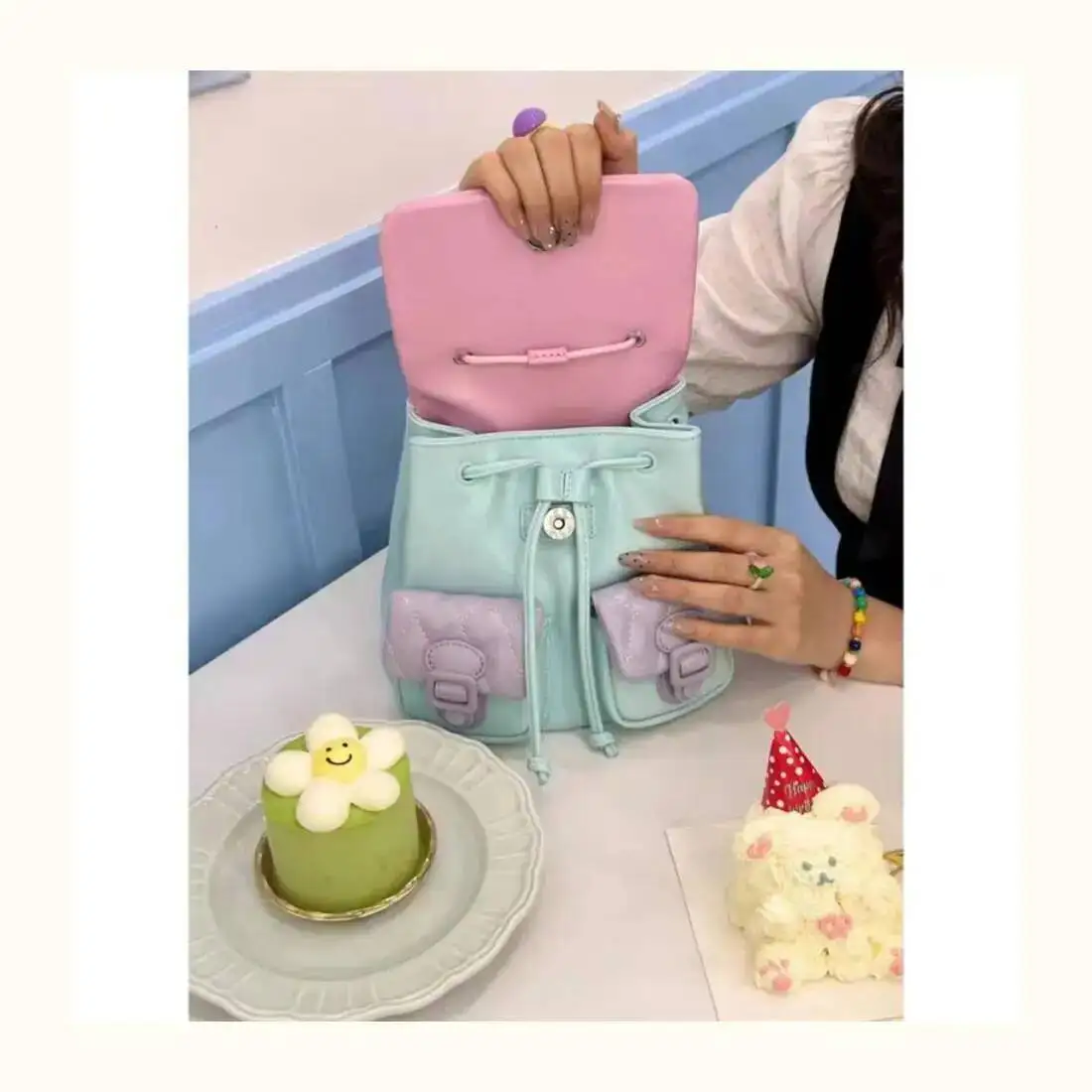 Bloom Sweet Cute Y2k Mochila Women Versatile Leather Lightweight Patchwork Chic Backpacks Female Retro Mini Backpack Aesthetic