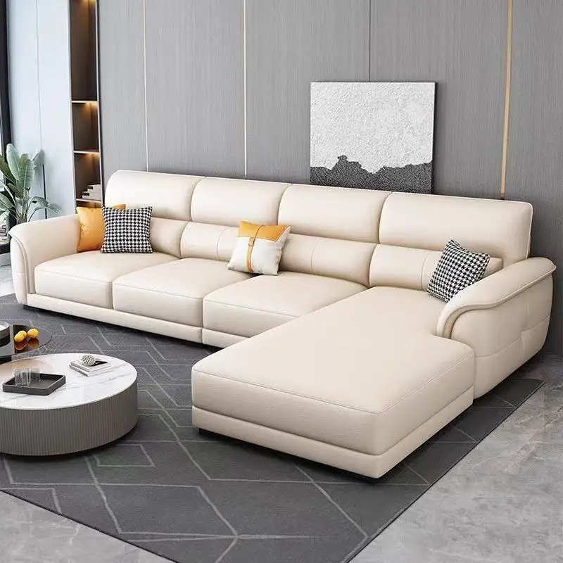 

Nordic leather sofa living room 2025 new simple modern straight row sofa size apartment first layer cowhide sofa