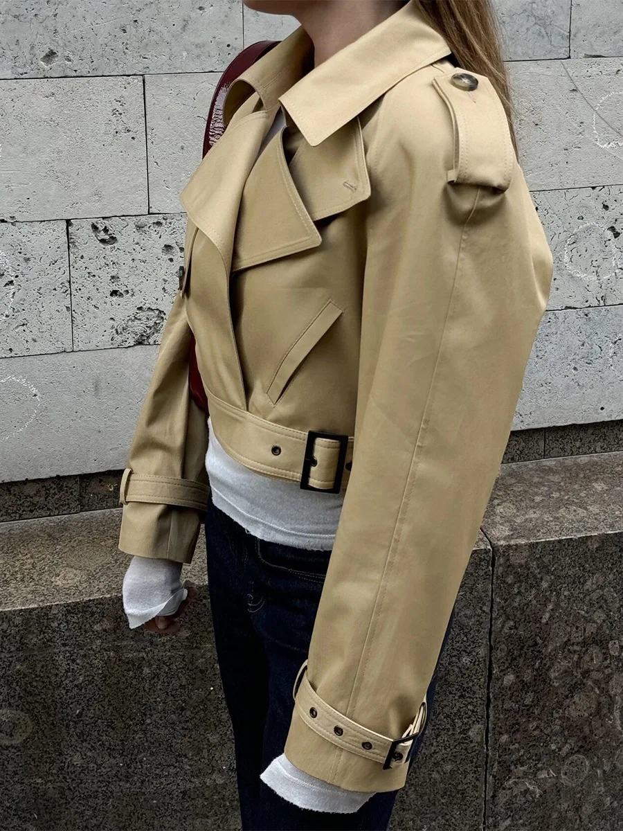 100%COTTON European and American Style Split Collar Short Windbreaker Suitable for Daily Casual Style Outerwear Outfit