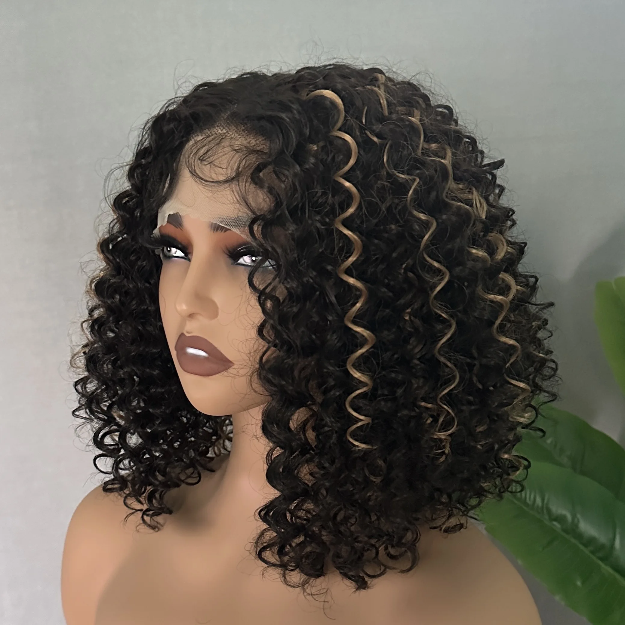 X-TRESS Short Afro Kinkly Curly Wig Soft Natural Synthetic Glueless Middle Part Wig With Bangs for Black Women Daily Party