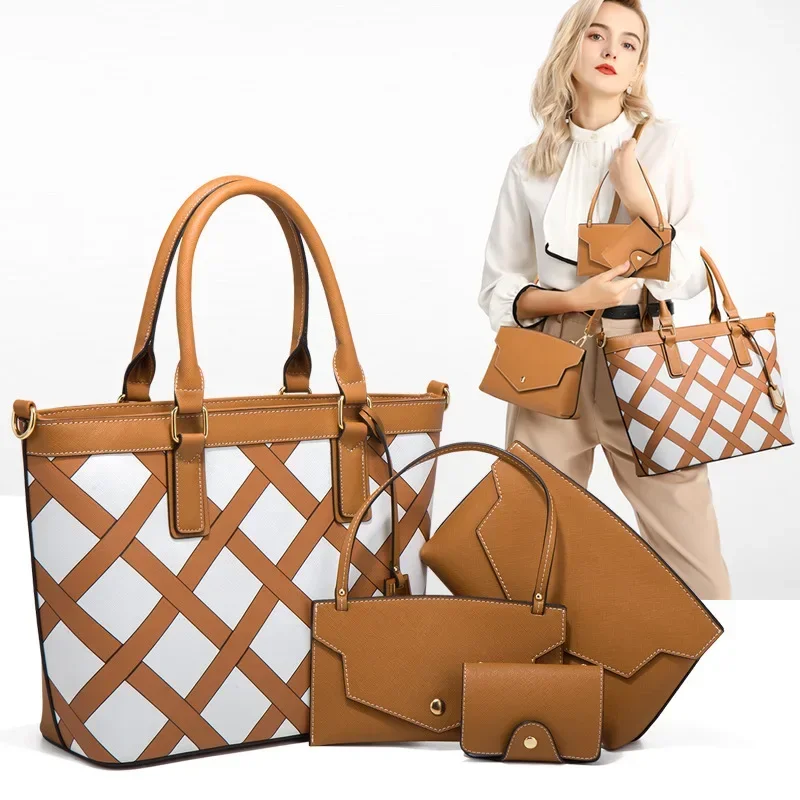 Autumn and winter large-capacity plaid handbag trendy fashion one-shoulder crossbody four-piece set of mother-son bags handbag