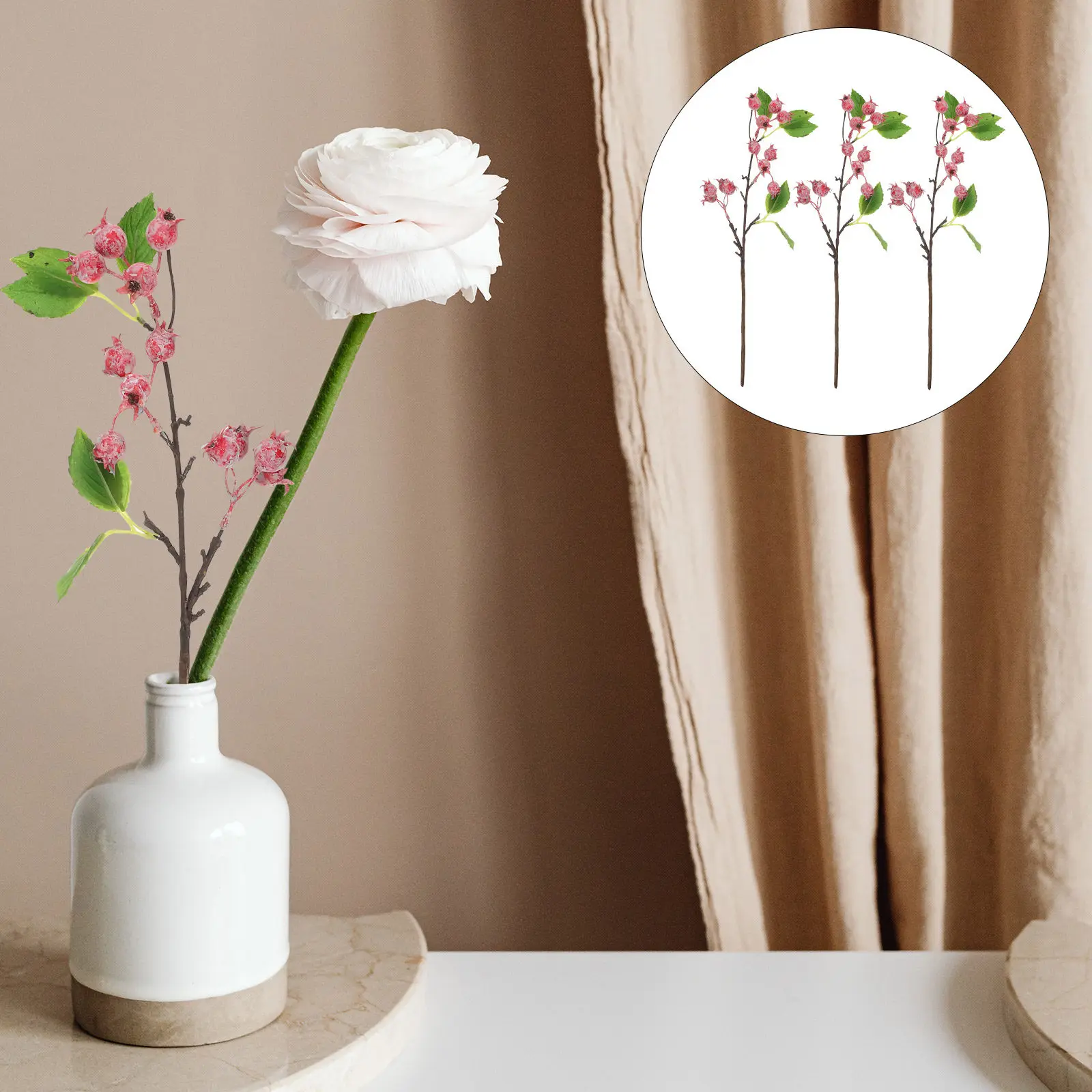 3 Piezas de Bayas Artificiales Realistas, Decoración sin Mantenimiento, Ramo de Bayas para Sala de Estar, Dormitorio, Fiesta, Hogar