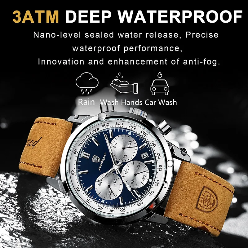 POEDAGAR Fashion Stopwatch Men Watches Luxury Waterproof Multifunction Luminous Calendar Man Quartz wristwatches Brand Clock New