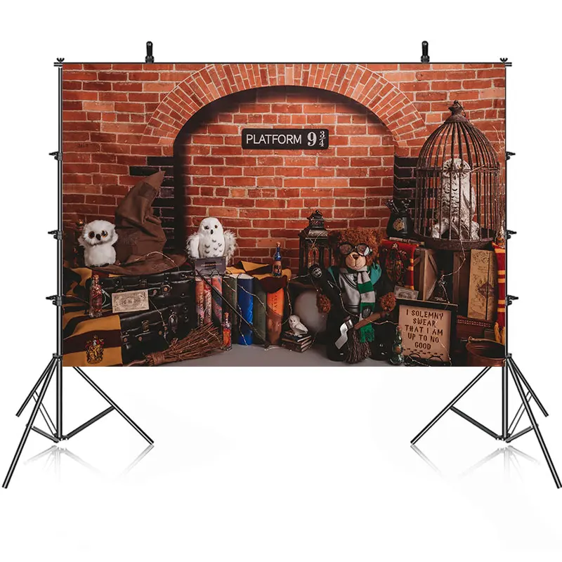 9 3/4 Cake Smash First Birthday Boy Backdrop For Photography Baby Shower Kids Magical Red Brick Wall Background