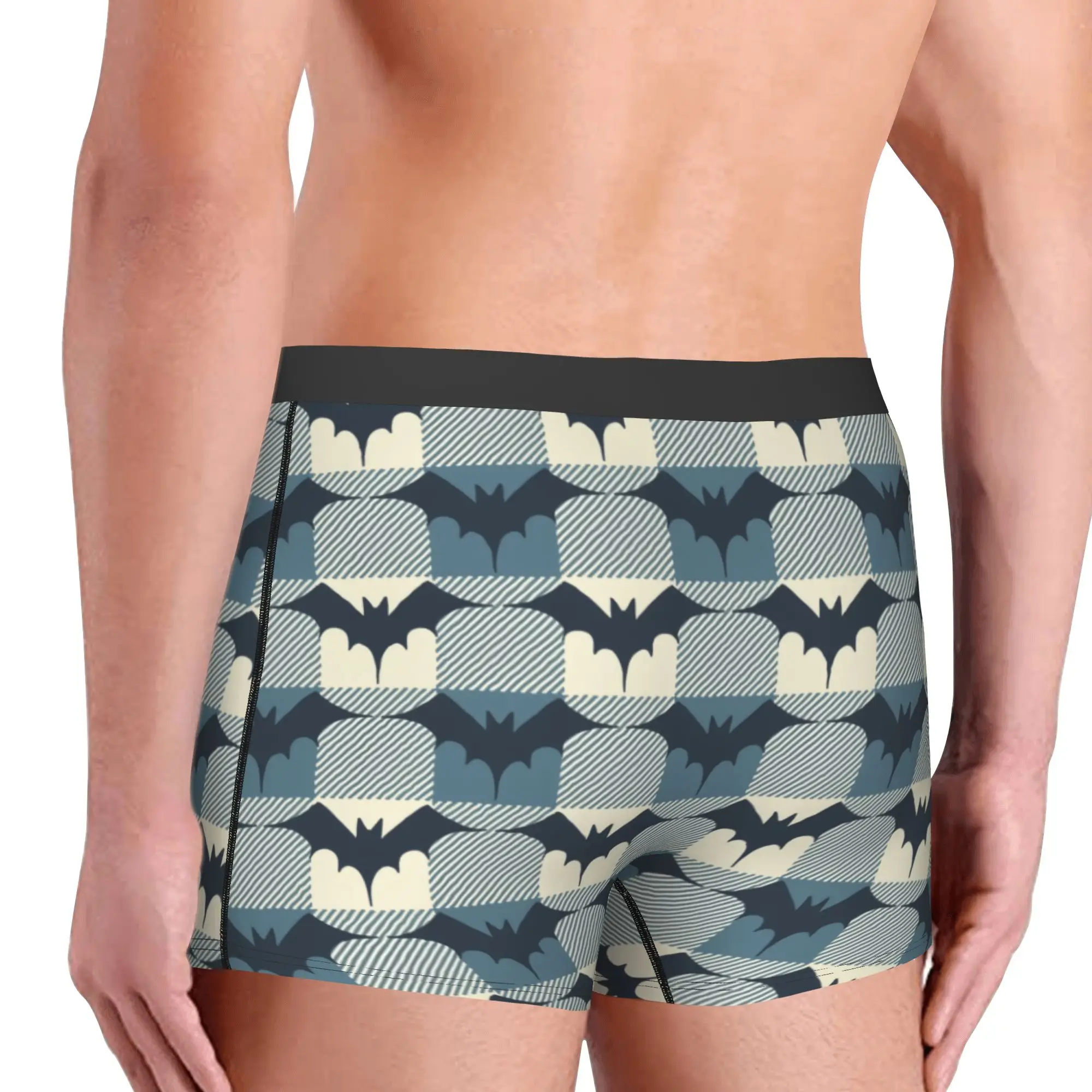 Halloween Bats Gingham Check Plaid Soft Indigo Underwear Male Printed  Cute Animal  Boxer Briefs Shorts Panties Soft Underpants