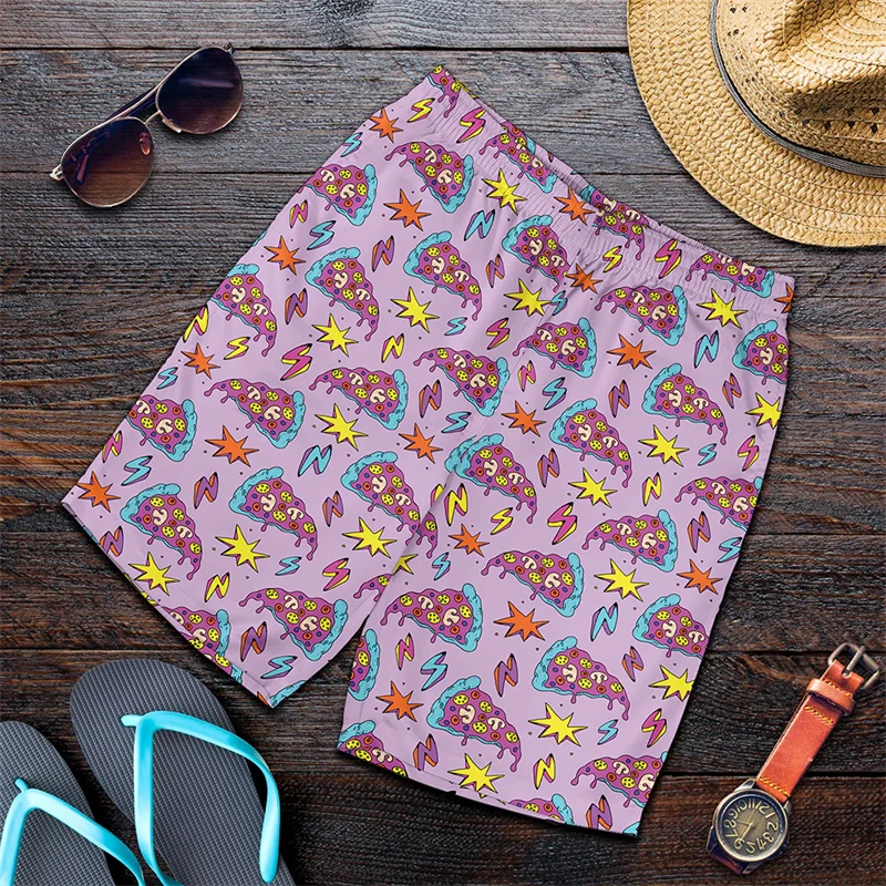 Funny Pizza Pattern Beach Shorts Men 3D Printing Pizza Board Shorts Swimsuit Summer Quick Drying Ice Shorts Sportwear GYM Shorts