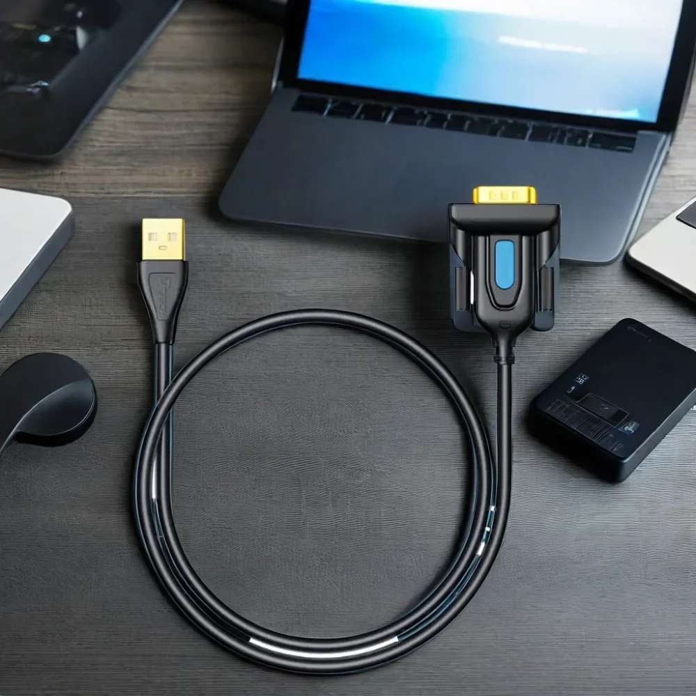 2PCS 고품질 USB To DB9 RS232 직렬 변환기 케이블 남성-남성 어댑터 데이터 케이블