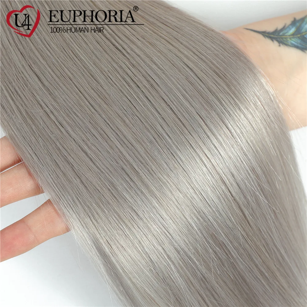 EUPHORIA-Silver Grey Hetero Remy Cabelo Pacotes, 100% Cabelo Humano, Extensão Weave, Cabelo brasileiro, 8-26in, 9A, 1 PC, 3 PCs, Deal