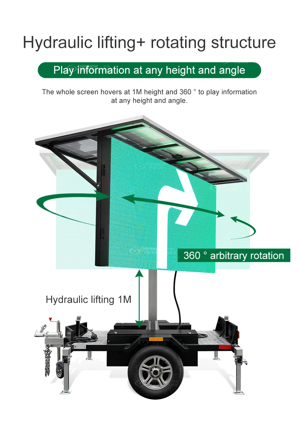 360 Rotate Double Sided Solar Powered Outdoor Billboard Full Color HD Advertising LED Display Screen Trailer customize
