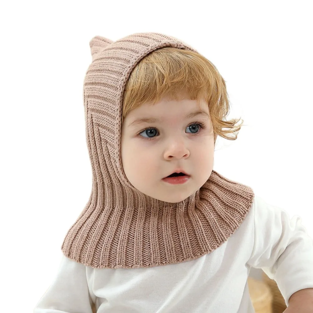

New Warm Baby Hat Scarf Set Windproof Coldproof Ear Protection Hat Integrated Knitted Beanie Caps Outdoor Sports