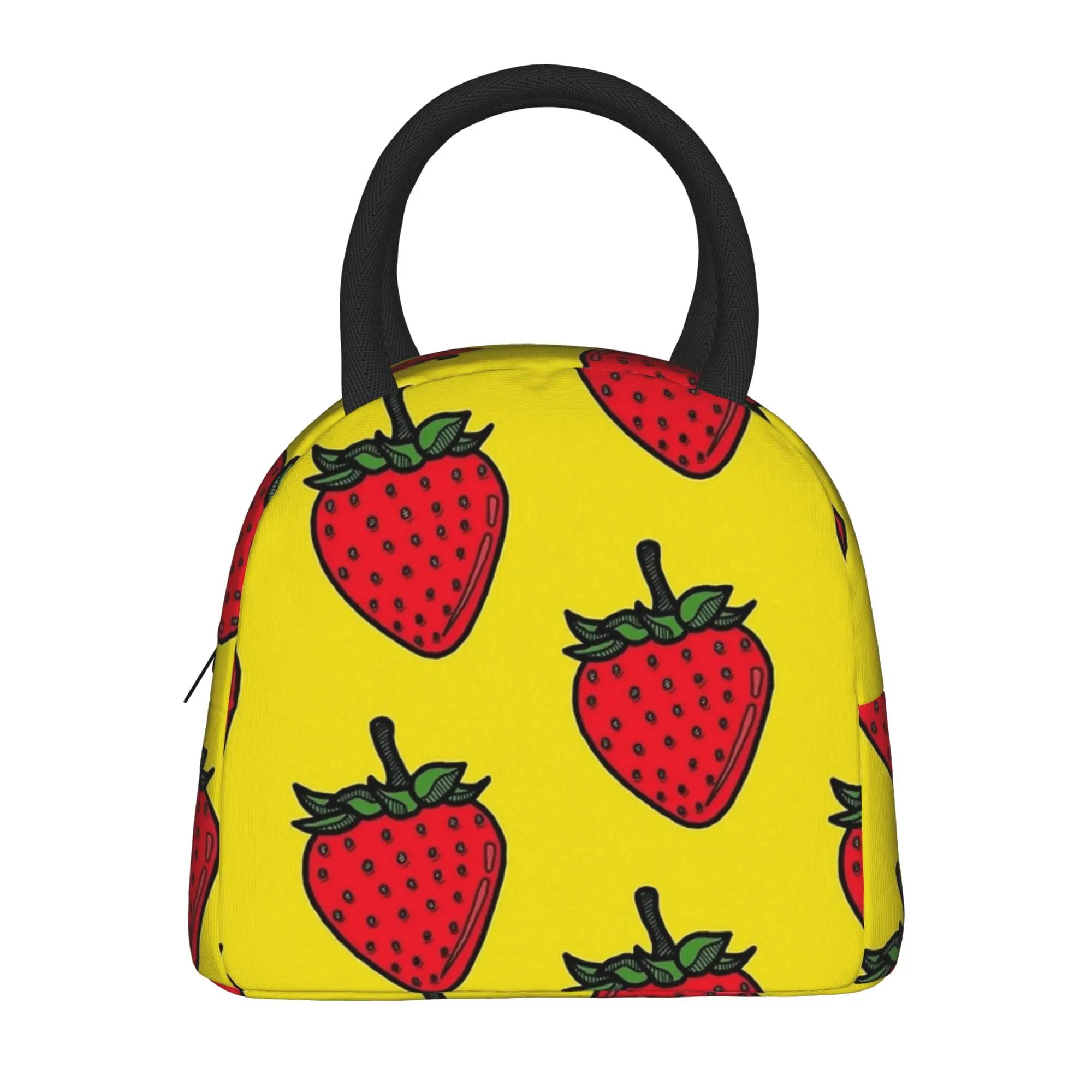 Strawberry Yellow  Insulated Lunch Bag Thermal Bag Meal Container Cute Fruit Leakproof Tote Lunch Box Food Handbags School