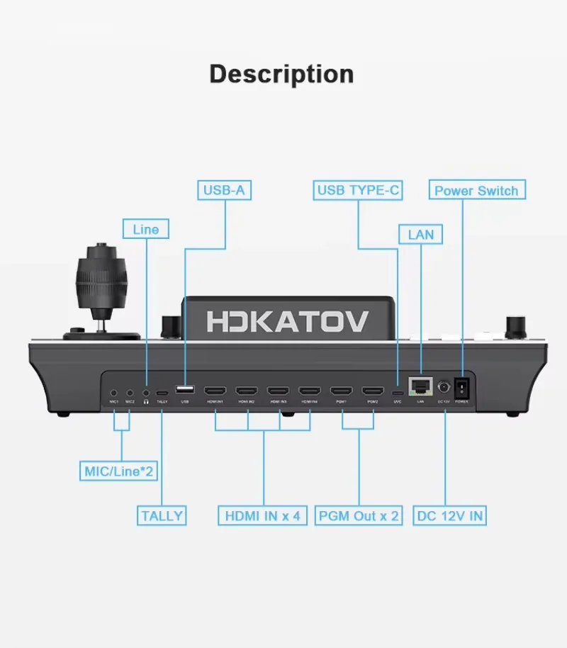 Quad HDM1 input Video Mixer Switch Live Streaming Broadcast PTZ Camera Joystick Control 4 Channels Mini PTZ Keyboard