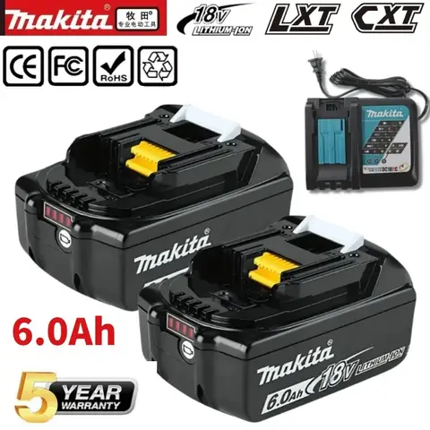 정통 Makita 18V 6Ah 충전식 전동 공구 배터리(LED 리튬 이온 대체품 LXT BL1860B BL1860 BL1850 충전기 포함)