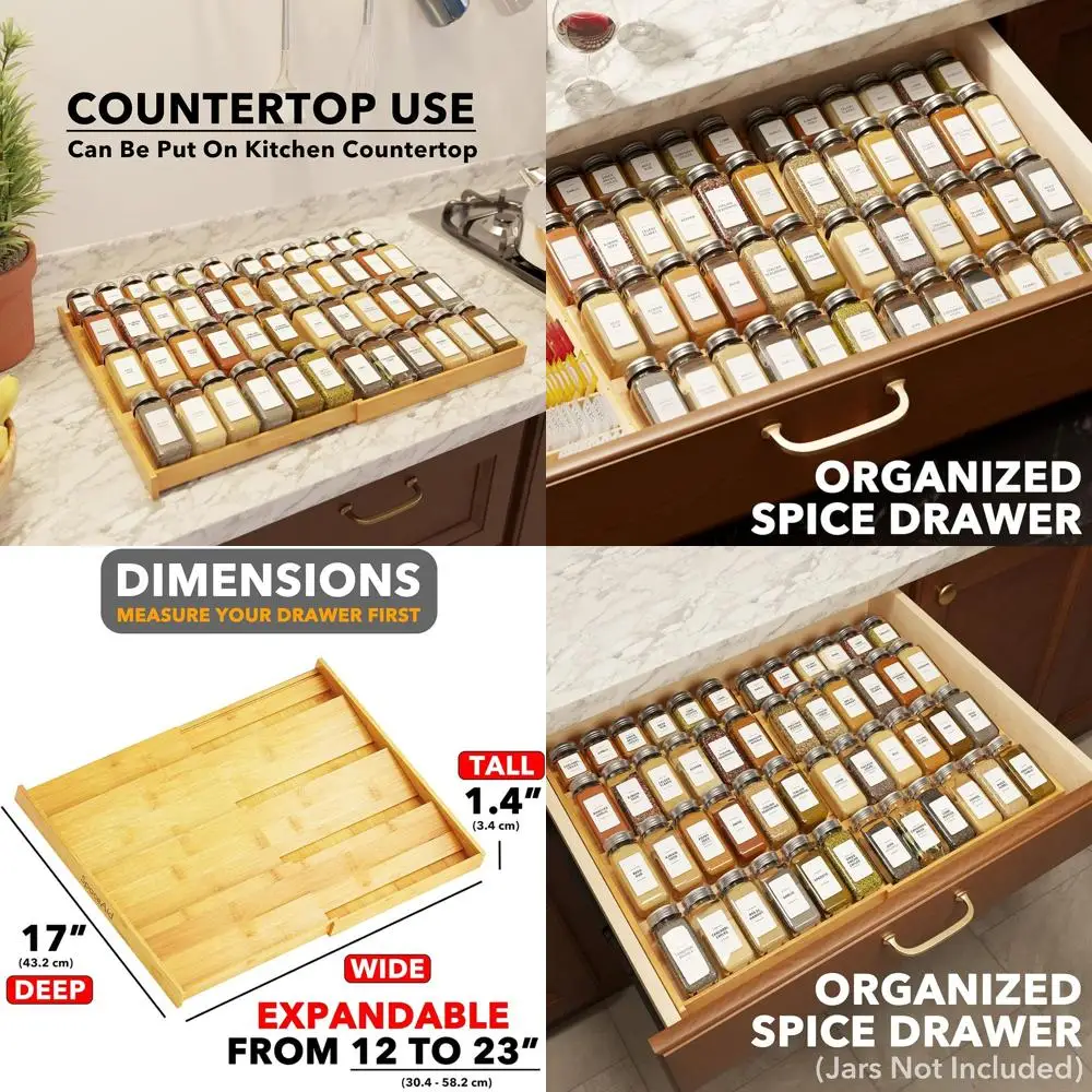 

Расширяемый 4-х уровневый бамбуковый органайзер для специй, регулируемая полка для кухонных приправ 12-23 (банки в комплект не входят)