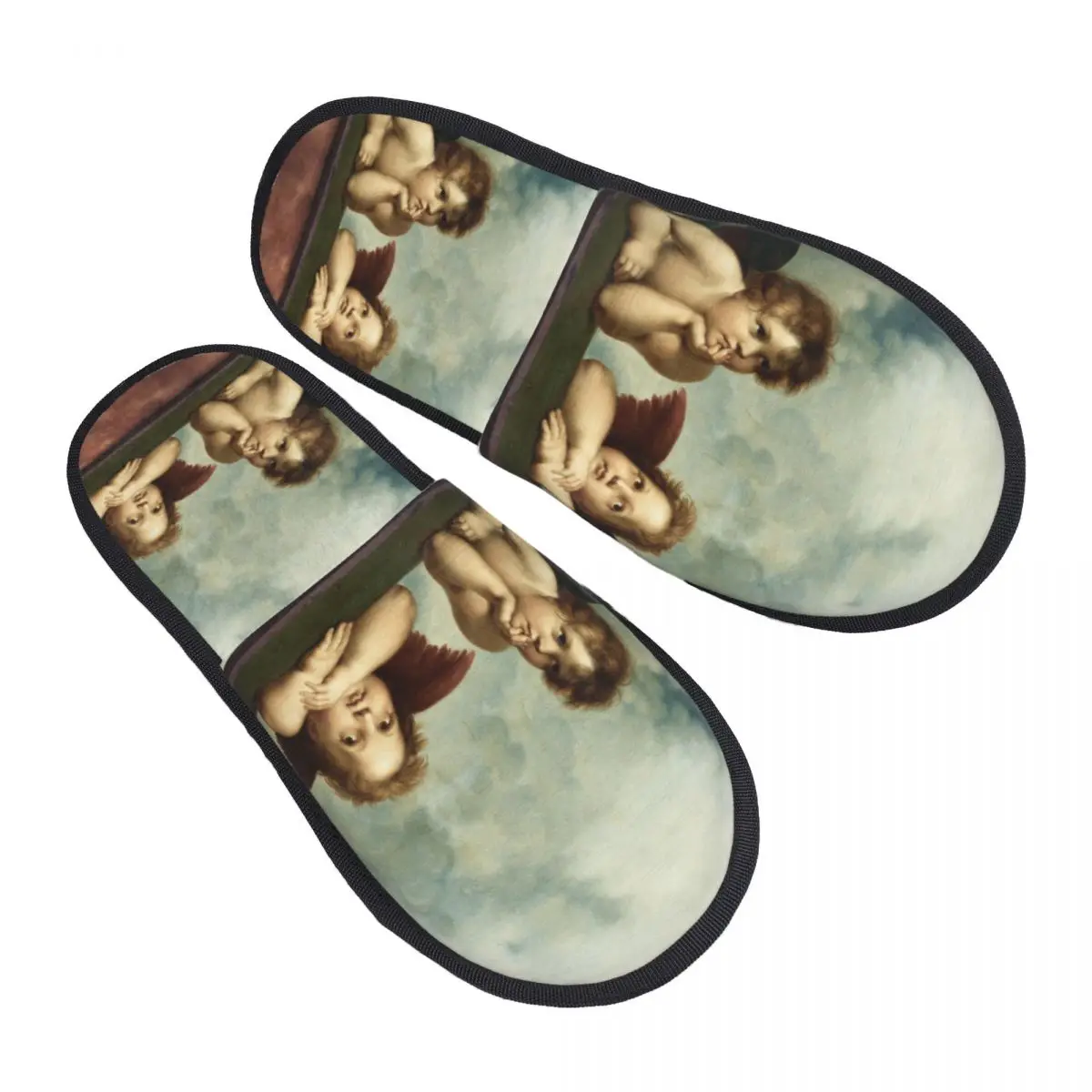 Zapatillas de casa de espuma viscoelástica suave con ángeles renacentistas estéticos Vintage personalizados, zapatillas antideslizantes cálidas y acogedoras con alas de querubín para mujer