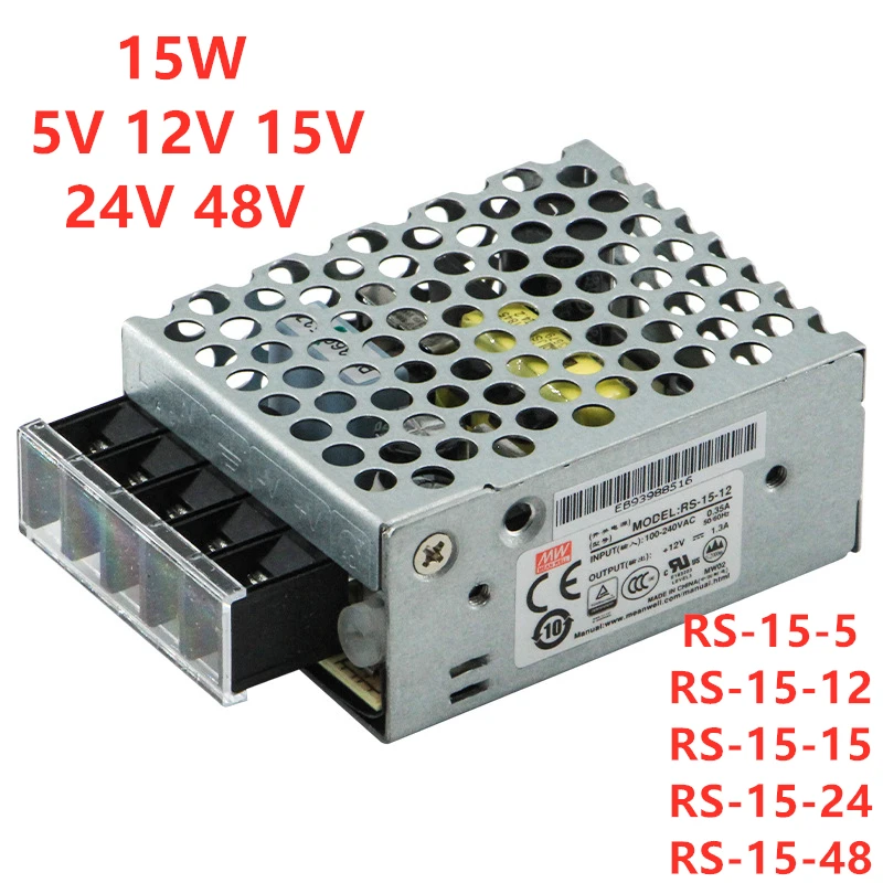 MEAN WELL 15W 5V 12V 15V 24V 48V Single Output Switching Power Supply RS-15-5 RS-15-12 RS-15-15 RS-15-24 RS-15-48