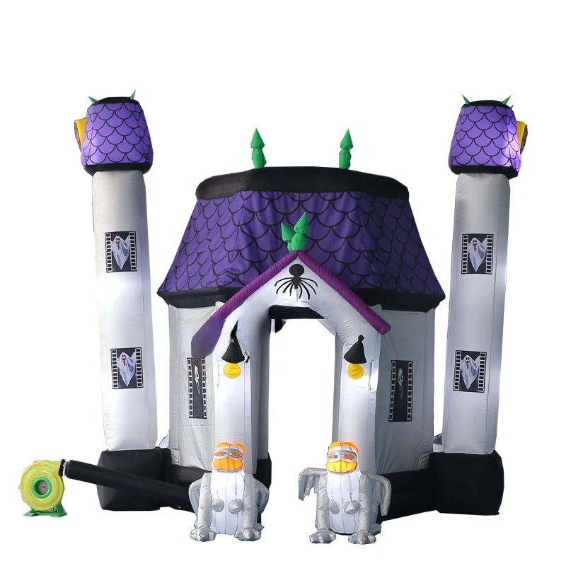 Manufactory supply inflable outdoor backyard halloween inflatable haunted house with skeletons ghost arch