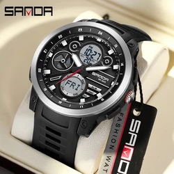 SANDA 3379 New Men's Electronic Watch Military Sports Multifunctional Waterproof Night Light LED Dual Display Men's Watch
