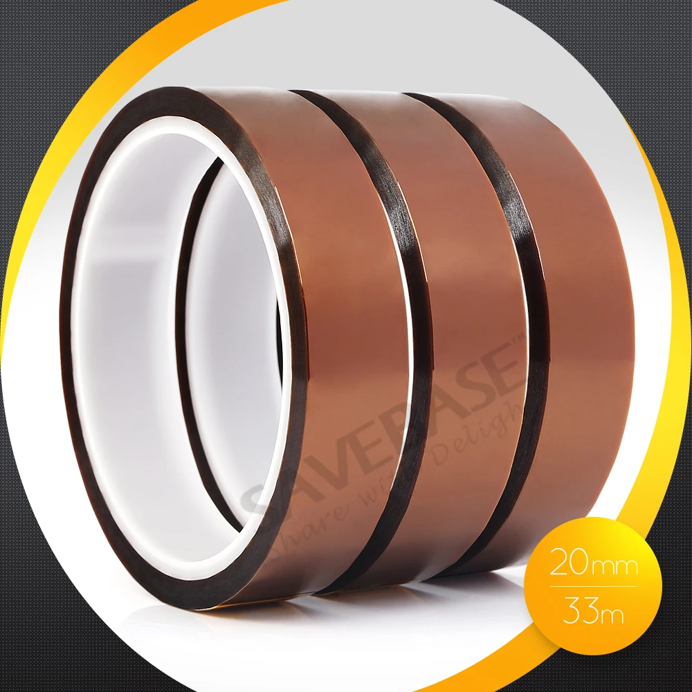 SAVEBASE 3 Rolls 33M(100ft)x20MM High Temperature Heat Resistant Kapton Polyimide Tape