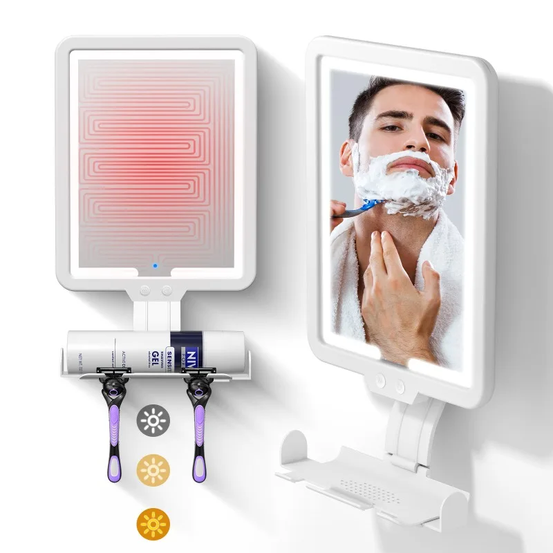 Popular Anti-fog Shaving Bathroom Mirror Smart Led Light Wall-mounted Makeup Mirror with Light Charging Model  Bathroom Mirror
