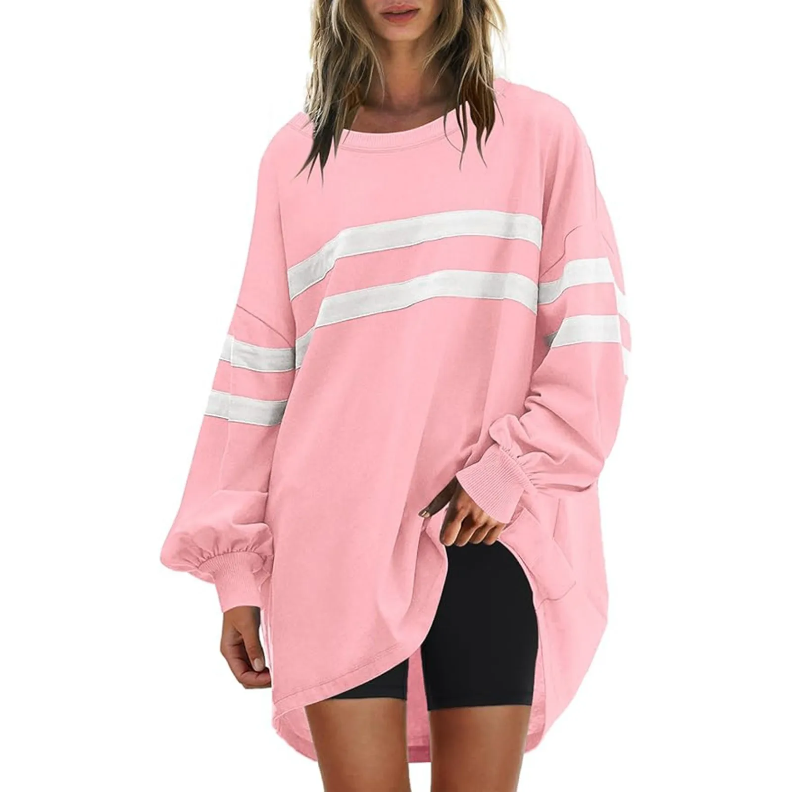 

Women Striped Sweatshirt Autumn Oversize Long Sleeve Crew Neck Casual Pullover Daily Basic Soft Tops Streetwear