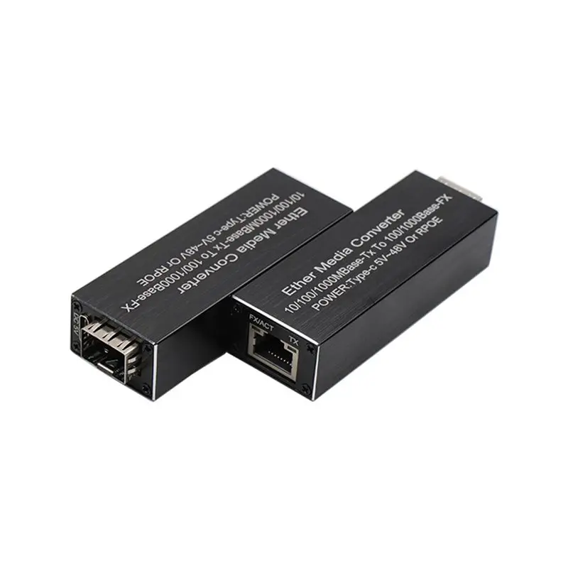 1 SFP Slot 1 RJ45 Ethernet Fiber Switch Mini RPOE 1.25G Media Converter SFP Transceiver Module 5V DC Type-C Input With Casing