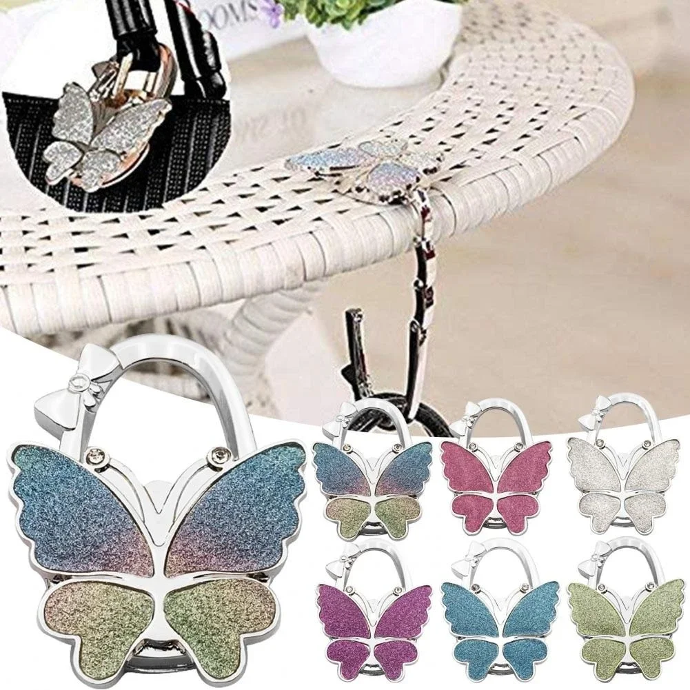 Fashion Butterfly Purse Bag Table Hook Holder for Student Portable Foldable Handbag Hanger for Home Decoration Christmas Gifts