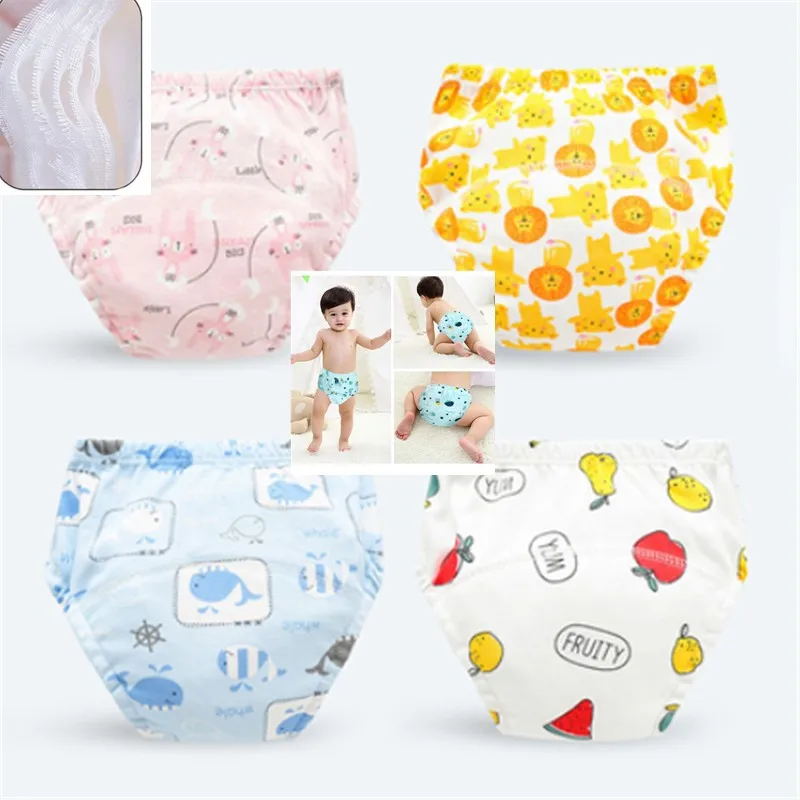 

1/4PCS Baby Training Pants Reusable Ecological Cotton Diaper Learning Breathable Spring Summer Many Options Cartoon Solid